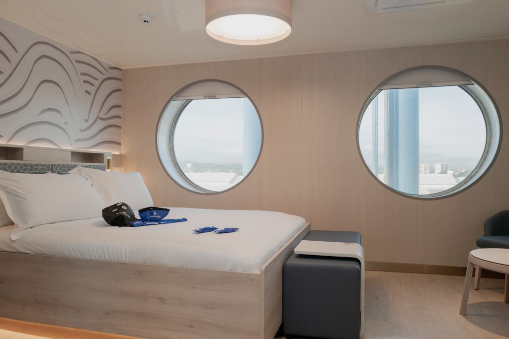 Portsmouth to St Malo ferry cabins Commodore cabin with view out of the 2 windows