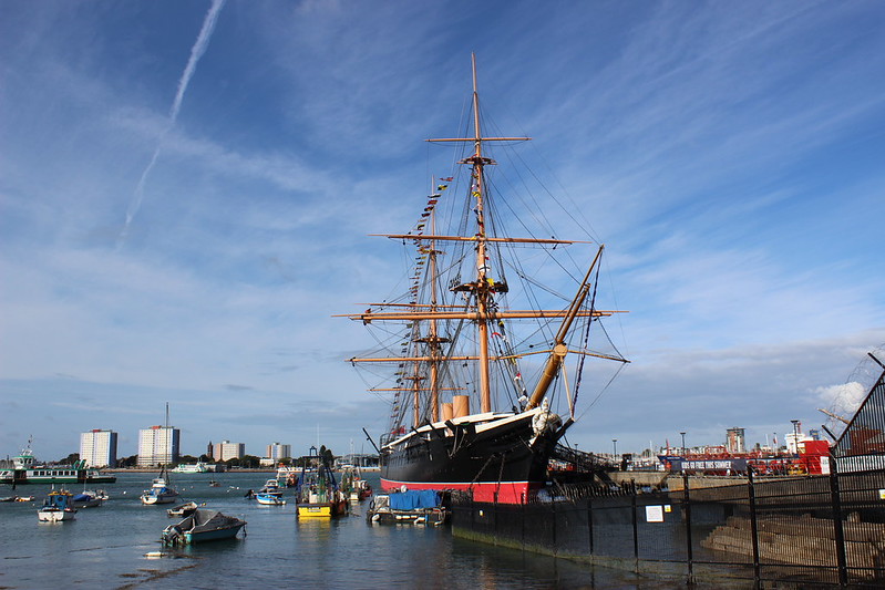 An Image of HMS Warrior from the front in the Portsmouth Historic Dockyard Portsmouth Visitor Guide