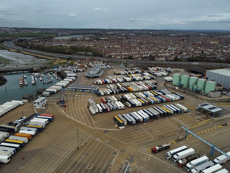 Portsmouth International Port Looking towards the queued cars and city away from the Portsmouth Ferry Port
