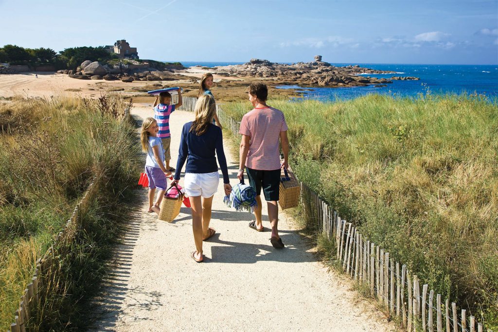 Family walking to the beach, family ferry Portsmouth to St Malo